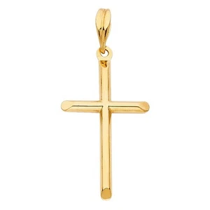 Genuine Real 14K Yellow Gold Cross Jesus Crucifix Religious Charm Pendant - Picture 1 of 1