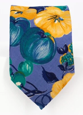 Corbata para hombre Tango Max Raab 100 % algodón amarillo hibisco azul frutas 57x3,5 de colección Foto 1 de 3
