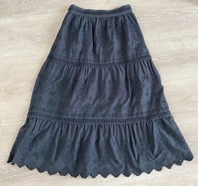 JASON WU черный отверстие крючком вышитый ярусный хлопок Midi юбка маленький 4/6 🖤 - Изображение 1 из 4