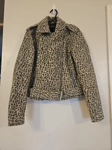 Zara Womens Animal Print Cropped Jacket Small Wool Blend Zip Pockets  - Picture 1 of 6