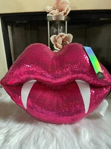 NWT RACHEL ZOE Sequin Pink Vampire Shaped Lips Halloween Pillow - Picture 1 of 5