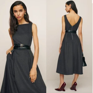 REFORMATION - ABITO MIDI "VALENE" IN LANA FELTRO GRIGIO PESANTE $298 (WAAAY RARO!) 2 - Foto 1 di 19