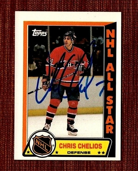 1989 Topps Sticker Insrt Autographed Chris Chelios Canadiens Hockey Card JSA LOA - Image 1 of 4