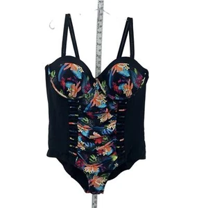 Meet.Curve Black One Piece Women's Tropical Floral Swimsuit 4XL Plus Nylon NWT - Picture 1 of 5