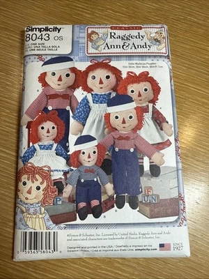 Simplicity 8043 OS  Raggedy Ann and Andy Doll Sewing Pattern UNCUT Smoke Free - Image 1 of 4