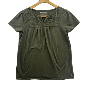 Top informal manga corta canesú bordado verde oliva Eddie Bauer para mujer talla M - Imagen 1 de 9