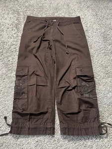 Prana Vintage Y2k Womens Brown Floral Embroidered Capri Hiking Pants 4 (31x21) - Picture 1 of 7