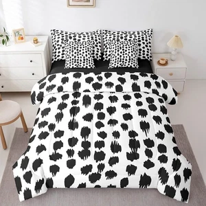 Black Polka Dots King Comforter Set 7 Piece Abstract Geometric Spots Bedding ... - Picture 1 of 7