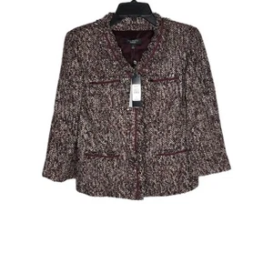 Talbots Womens SZ 2 Blazer Purple Tweed Wool Blend Jacket Snap Up V Neck Lined - Picture 1 of 18