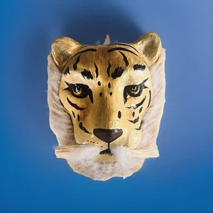 Vtg Artisan Hand Crafted Paper Mache Tiger Feline Mask Wall Hanging Deep Eyes - Picture 1 of 15
