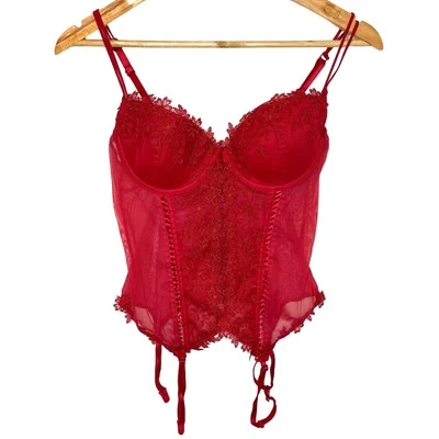 Delicates Bustier rojo L Sin mangas Encaje de ojales Lencería floral Copas sexy Malla Foto 1 de 4