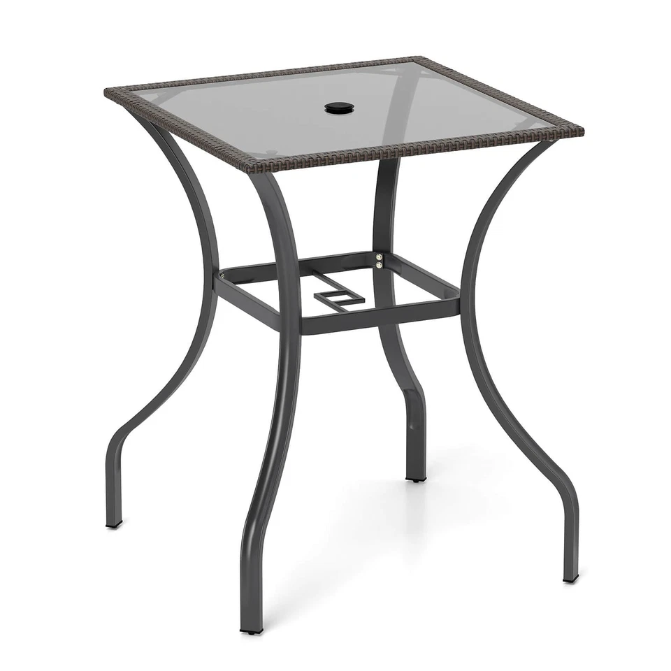 28.5'' Square Bistro Bar Table w/ 2" Umbrella Hole Silkscreen Glass Tabletop - Image 1 of 4