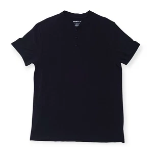 William Rast Henley T Shirt Men L Black Pima Cotton Modal Stretch Short Sleeve - Picture 1 of 9