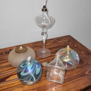 Lot of 5 Vintage - Hand Blown Glass & Assorted Oil Lamps Clear Ambient Romantic - Picture 1 of 20