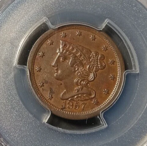 1857 Braided Hair HALF CENT *PCGS AU 53BN* Super RARE,R-5 *SUPER FAST SHIPPING!! Cover