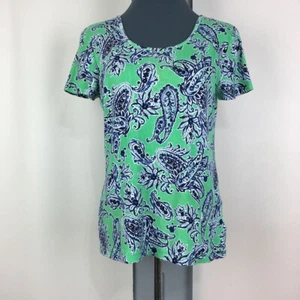 Jones New York Sweater Women L Green Floral Short Sleeve Pullover - Picture 1 of 12
