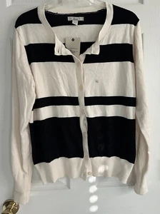 NWT GH Bass Women's Long Sleeve Knit Cardigan Sweater Black & White Sz L - Picture 1 of 6