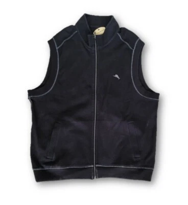 MEN'S TOMMY BAHAMA LARGE ZIPPERED BLACK GOLF SWEATER GOLF VEST 100% COTTON NEW! - Image 1 of 3