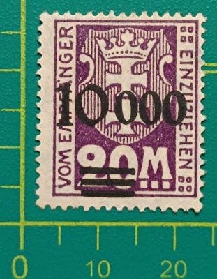 Sello de Gdansk 1923, DANZIG - Sc J27, D1 10.000 m sobre violeta profundo de 20 m, sin usar Foto 1 de 4