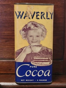 Seltene Waverly COCOA Karton Dose Blechdeckel Shirley Temple Typ Girl Vintage 1930er - Bild 1 von 8
