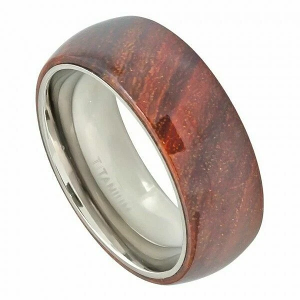 Anillo de boda de 8 mm de titanio para hombre o mujer con madera de koa hawaiano marrón puro Foto 1 de 1