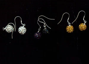 3 PAIR 10MM CRYSTAL DISCO BEAD .925 STERLING SILVER DANGLE EARRINGS (J706) - Picture 1 of 2
