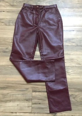 GUESS Women's Faux Leather Dress Pants Straight Mid Rise Pockets  Burgundy  27 - Image 1 of 4