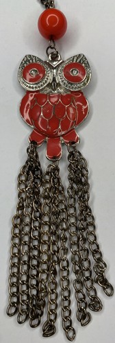 MICHAEL KORS Collana Vintage Retrò MCM 2” Gufo Smalto Rosso 3” Frange Nappe Dichiarazione Lunga 30”