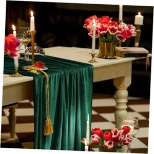 Velvet Table Runner 10ft Extra Long,Luxury Table Runner 1 Pack-10FT Dark Green - Picture 1 of 7
