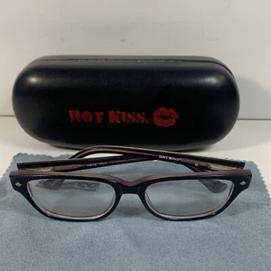 Hot Kiss HK10 Eyeglasses Women's Frame Only Purple W/ Cheetah Print Arms + Case - Picture 1 of 6