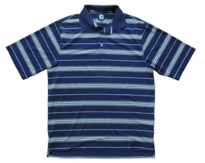 Mens Foot Joy FJ Athletic Fit Knit Golf Polo Shirt Blue Striped Size M - Picture 1 of 4