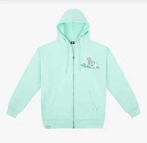 Felpa con cappuccio zip intera oversize unisex trifoglio moka latte orso snapshot - verde - nuova - Foto 1 di 4