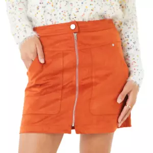 Women's Skirt Soft Suede Orange By PAPER CRANE "Sophie" Short Sz M Zipper Sexy - Picture 1 of 3