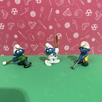 VTG LOT OF 3 RARE CRICKET SMURF, Field Hockey Smurf Green Shirt, GOLFER SMURF, - Image 1 of 4