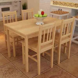 NNEVL Wooden Dining Table with 4 Chairs Natural - Picture 1 of 8