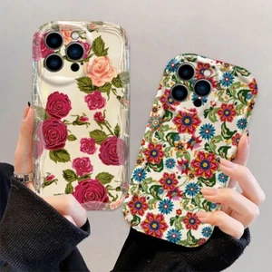 For iPhone Samsung Huawei Phone Case Cute Cream Luxury Flower Cover Women Girls - Picture 1 of 13
