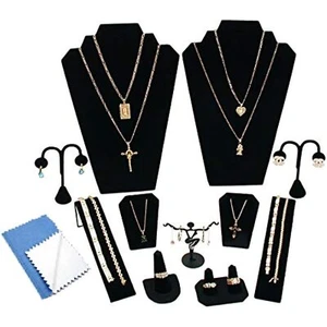 RJ Displays 11 Piece Black Velvet Combination Bust Set to Display Jewelry - Picture 1 of 6