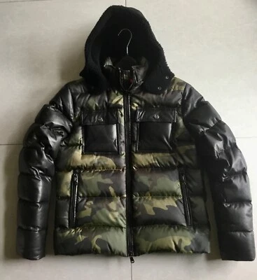 $1500 Michael Kors Camo Leather Down Shearling Jacket W/ Polo Ralph Lauren Bag - Image 1 of 4