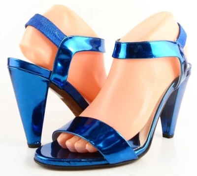 $345 THEORY TELLA ELECTRIC Blue Metallic Leather Designer Sandals 8.5 EUR 39.5 - Image 1 of 4