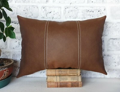Brown three-piece model faux lether  lumbar pillow cover -1qty - Image 1 of 4