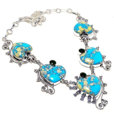 Collar de plata de ley 925 con piedras preciosas de ónix negro 18" M604 mosaico turquesa Foto 1 de 4