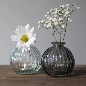 Small Round Glass Vase | Bud Vase | Hand-Finished Ribbed Glass | Table Decor - Picture 1 of 13