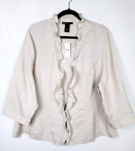 Lane Bryant Leinenmischung Sakko Gr. 24 beige Rüschen leicht Haken & Ösen Neu mit Etikett - Bild 1 von 7