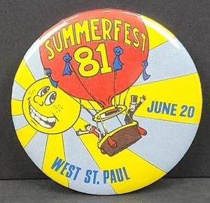 Vintage West St Paul Minnesota 1981 Summerfest Button Pinback MN Sun Balloon - Picture 1 of 10