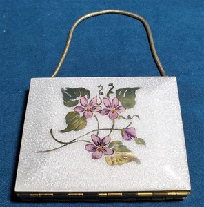 Vtg White/Brass Dance Purse Powder Lipstick Comb Cigarette Holder Gold Art Deco - Picture 1 of 14