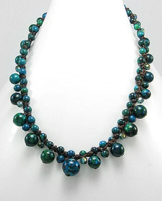 Ожерелье из натурального сине-зеленого азурита азурмалахита шириной 15 мм 18–19 дюймов - Изображение 1 из 3