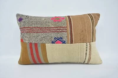 Turkish Kilim Pillow, 16"x24" Brown Pillow Cover, Kilim Pillow Cover - Image 1 of 4