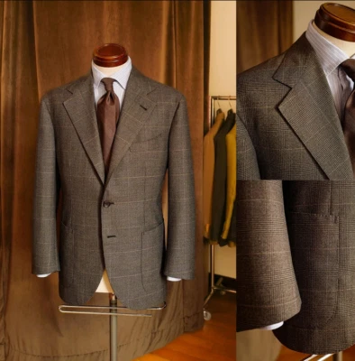 Men's Suit Dark Grown Check Notch Lapel Single Breasted Business Regualr Fit - Image 1 of 4