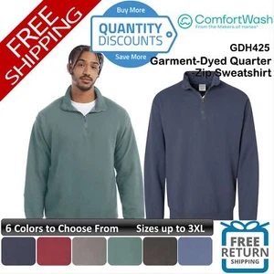🔥 ComfortWash by Hanes Garment-Dyed Quarter-Zip Sweatshirt Up To 3XL GDH425 - Picture 1 of 37