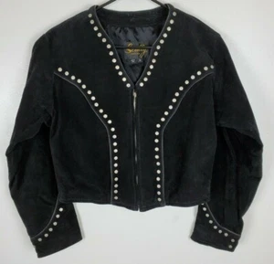 Scully Women's Size 12 Black Suede Western Short Jacket Studded Lined Full Zip - Picture 1 of 12